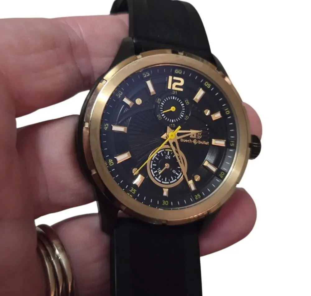 Buech & Boilat Black Gold WATCH 14183 Timer Rubber 5 ATM Water Resistant